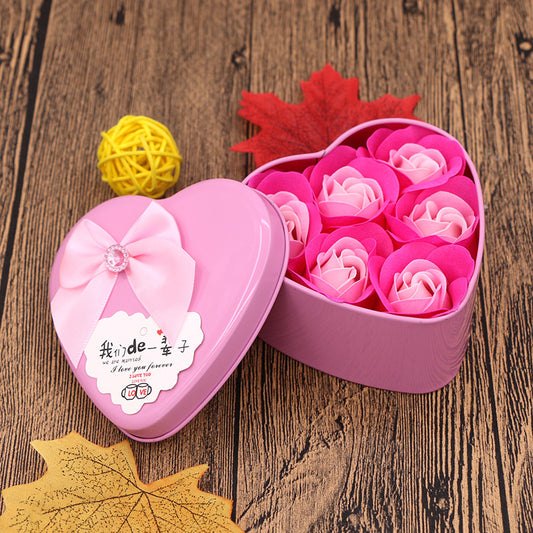 Flower Gift Box Valentine's Day Gift Mother's Day Creative Gifts Bear Flower Rose Heart Shaped Tin Box